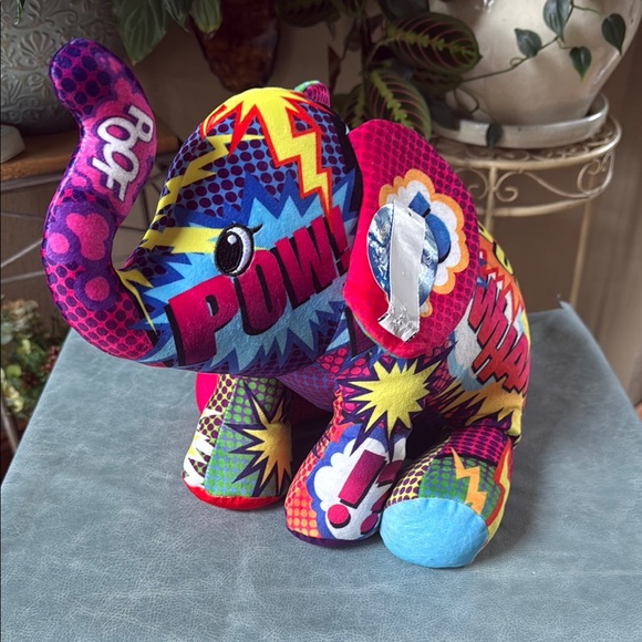 Vibrant Comic Print Stuffed Elephant Toy - Picture 1 of 4